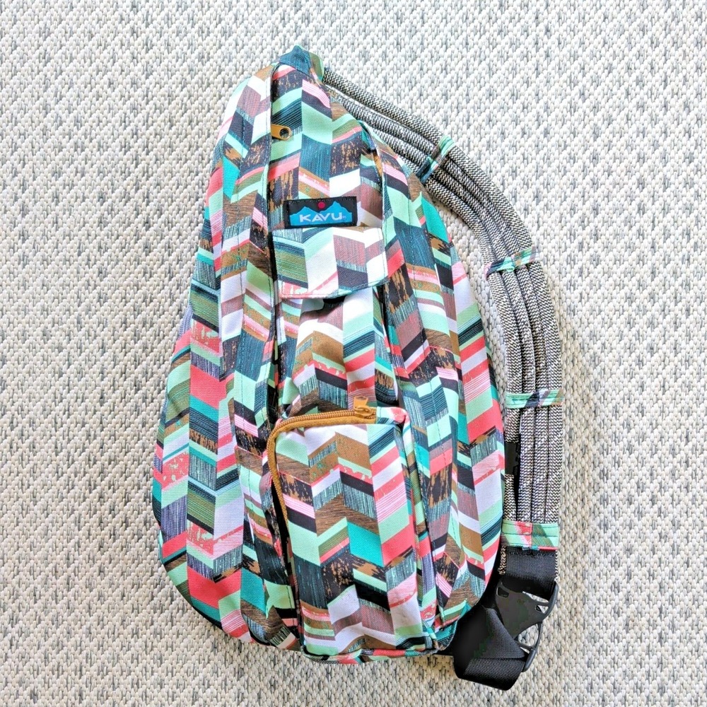 KAVU Original Rope Sling Bag Coastal Blocks Geometric Chevron Crossbody Backpack